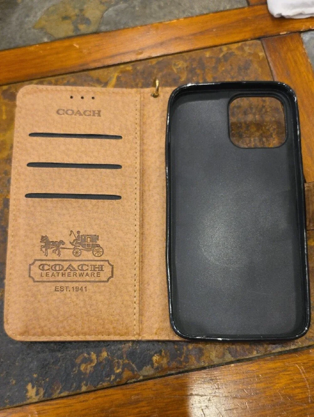 Coach Brown Signature Canvas Wristlet Phone Case Fits phones 3 1/4 by 6 1/2 inch